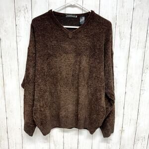 Joseph Lyman Sweater Women Large Chunky Wool Long Sleeve Brown V Neck Pull Over